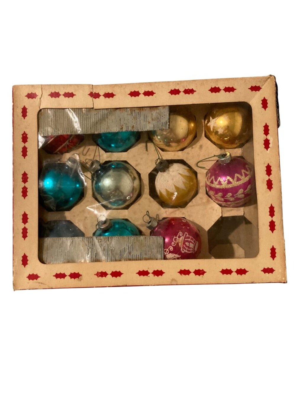 Vintage Christmas Mostly Shiny Brite Glass Ornaments Mix Box Of 11